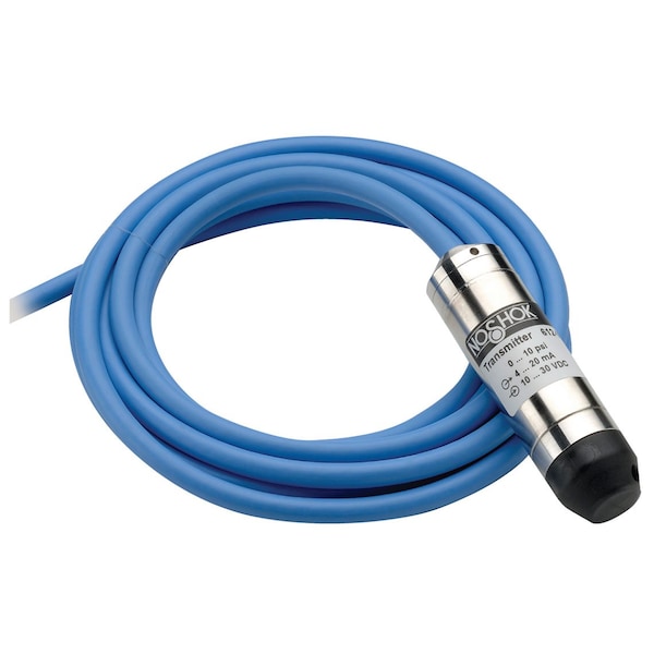 Submersible Pressure Transducer, Wetted Materials: 316 SS, Polyamide, Polyurethane, 0 inH2O to 50 inH2O, 0.25% Accuracy (BFSL), 0 Vdc to 5 Vdc Output, Nose Cone, 10 ft PUR Cable